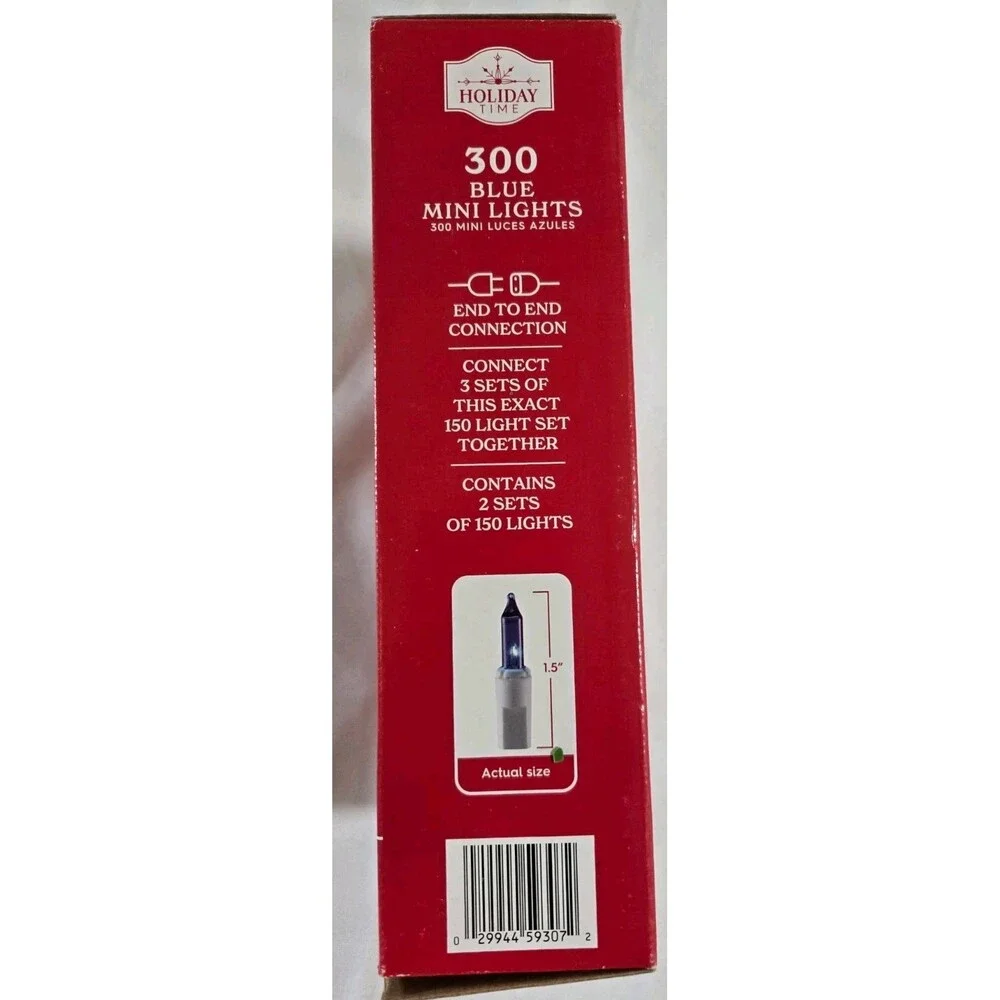 NEW Holiday Time 300 Blue Mini Lights CLEAR WIRE Christmas Bulbs String Outdoor